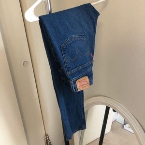 Levi’s jeans- high waisted, dark wash, long